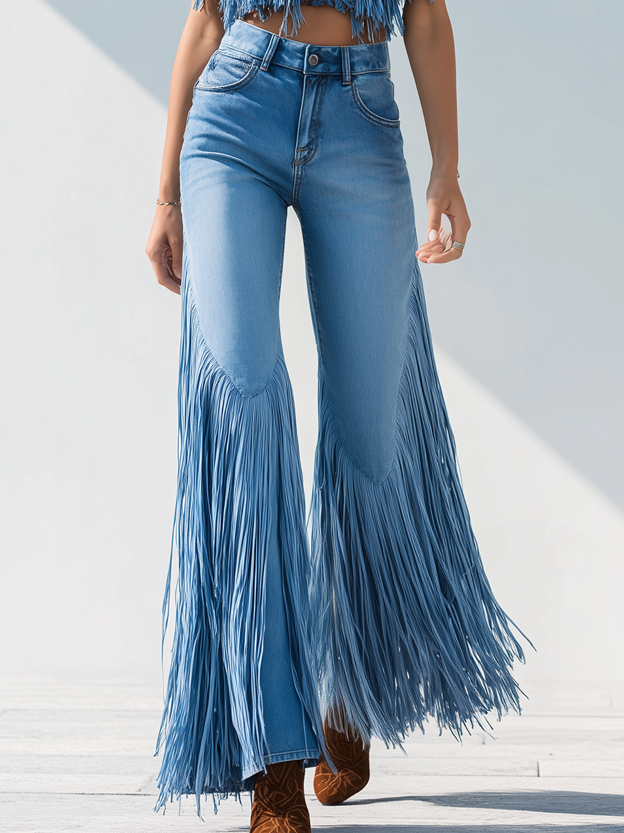 Trendy Retro Tassel Flared Jeans - Eliza-Warszawa