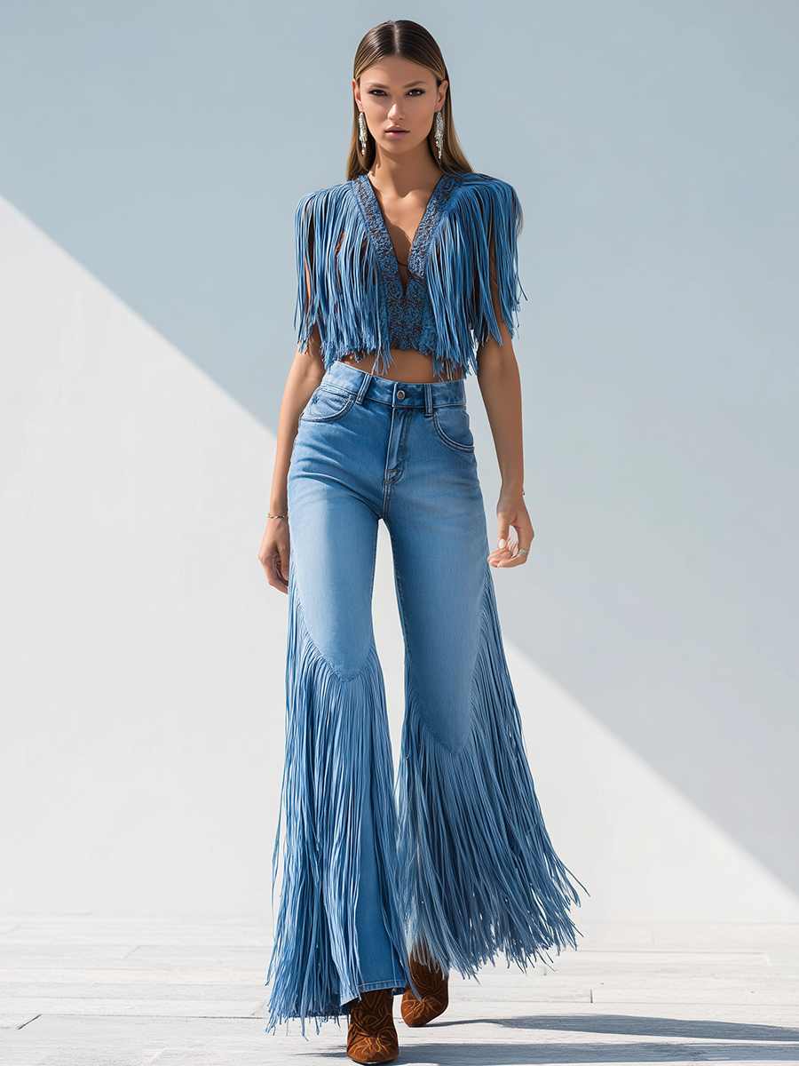 Trendy Retro Tassel Flared Jeans - Eliza-Warszawa