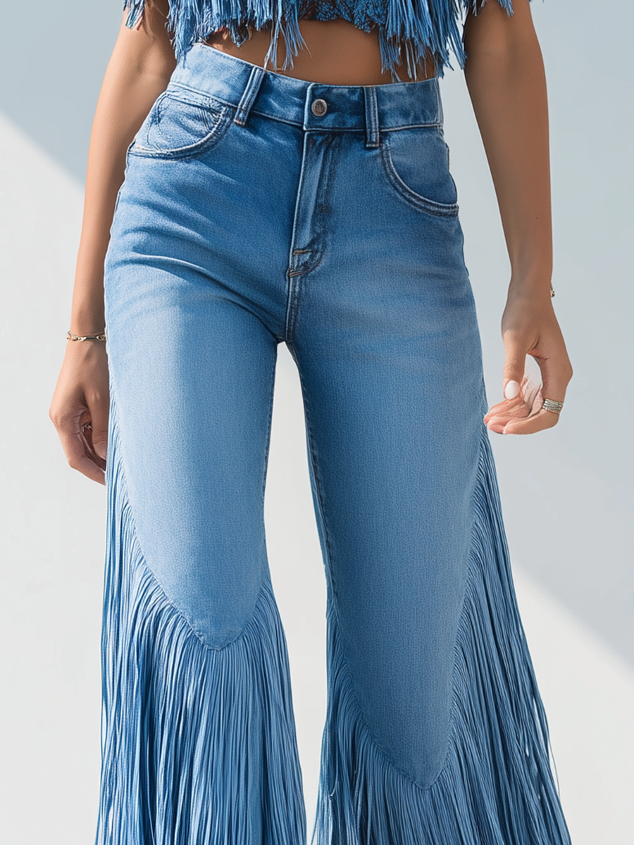 Trendy Retro Tassel Flared Jeans - Eliza-Warszawa
