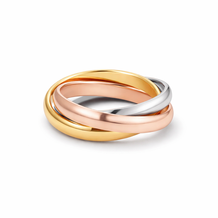 Trinity Interlocking Gold, Silver & Rose Band Ring