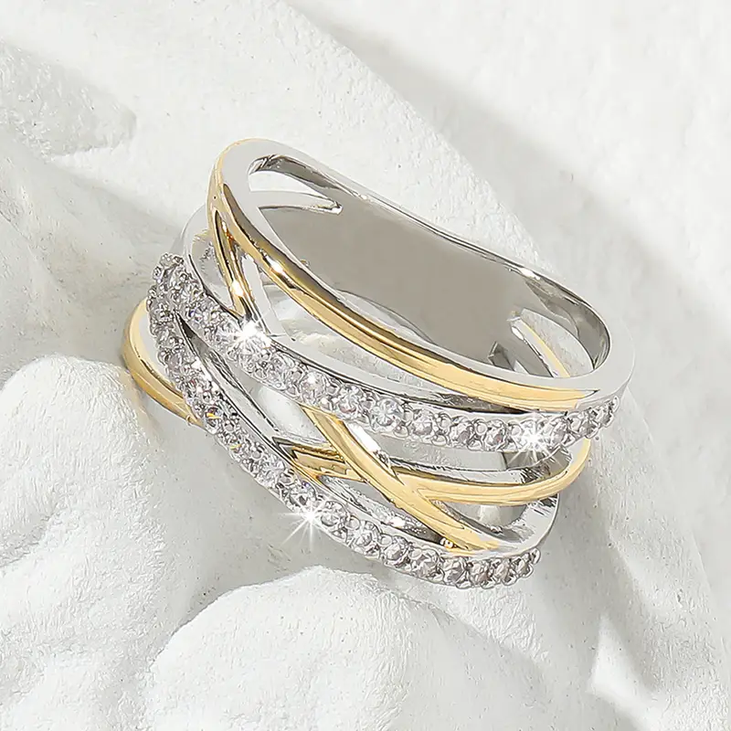 Two Tone Crossover Zirconia Band Ring - Eliza-Warszawa