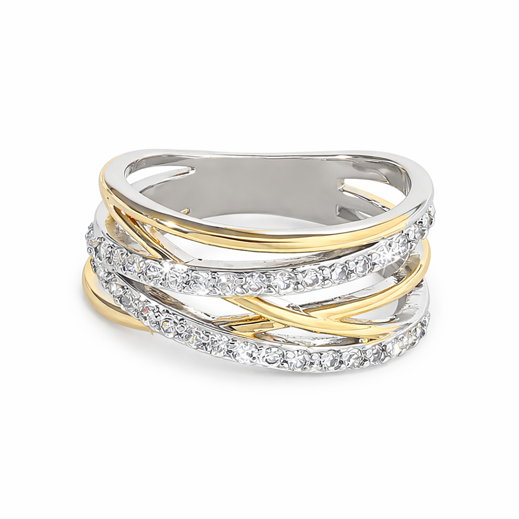 Two Tone Crossover Zirconia Band Ring