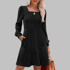 ULAN™ - Casual Square Neck Long Sleeve Midi Dress - Eliza-Warszawa