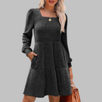 ULAN™ - Casual Square Neck Long Sleeve Midi Dress - Eliza-Warszawa