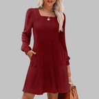 ULAN™ - Casual Square Neck Long Sleeve Midi Dress - Eliza-Warszawa