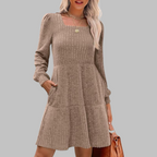 ULAN™ - Casual Square Neck Long Sleeve Midi Dress - Eliza-Warszawa
