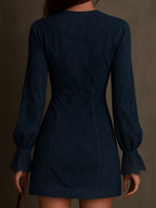 Vintage Blue Suede Lace Trim Mini Dress - Eliza-Warszawa