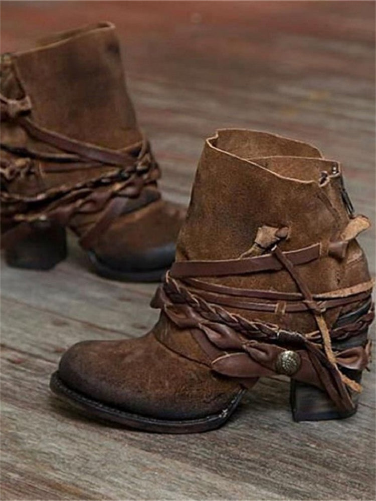 Vintage Braided Laced Ankle Boots - Eliza-Warszawa