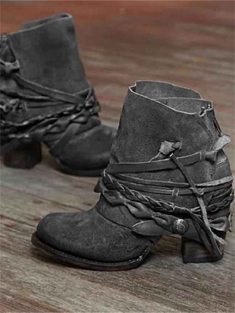 Vintage Braided Laced Ankle Boots - Eliza-Warszawa