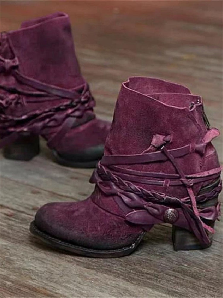 Vintage Braided Laced Ankle Boots - Eliza-Warszawa