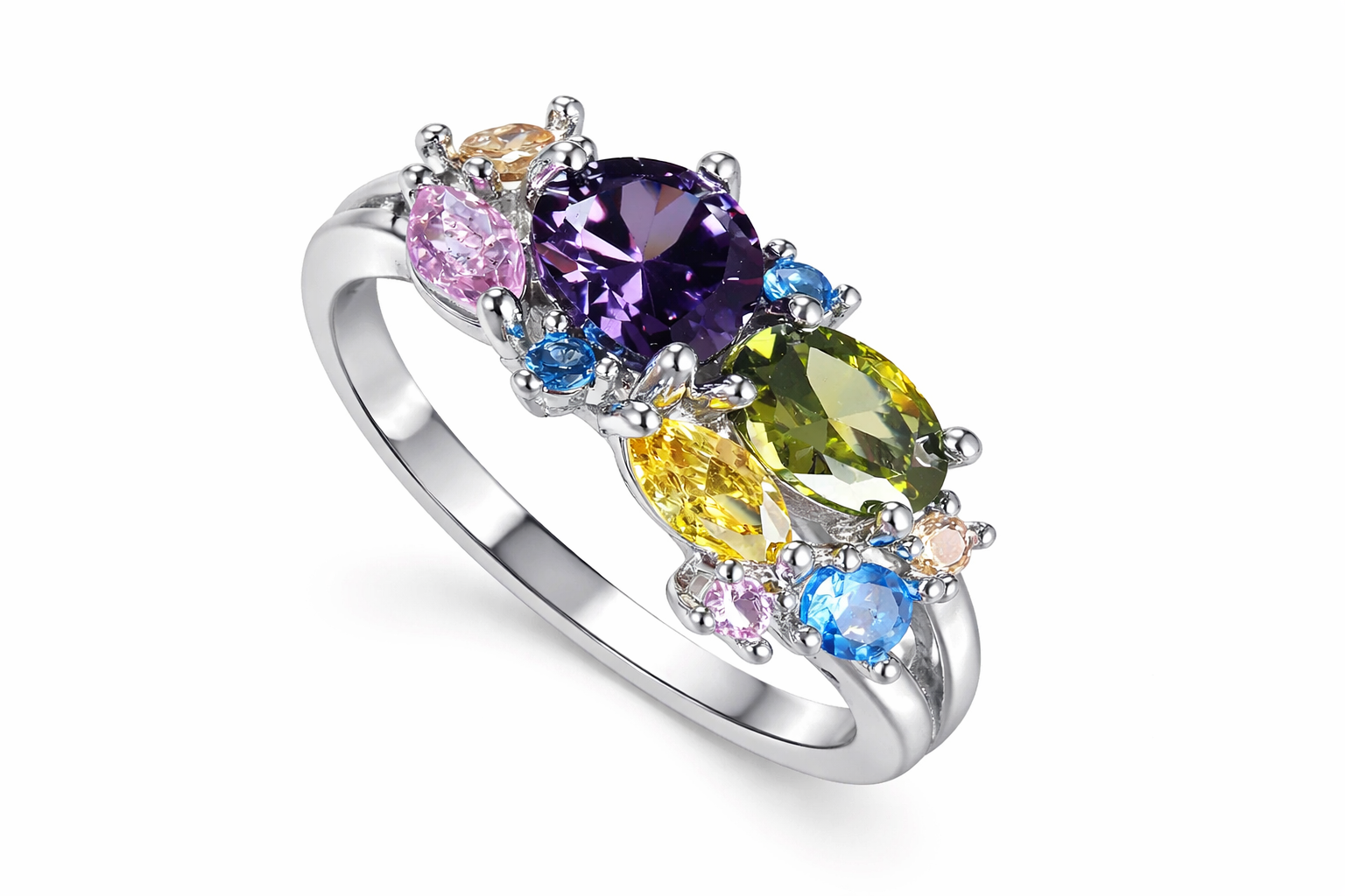 Vintage Colorful Crystal Silver Ring