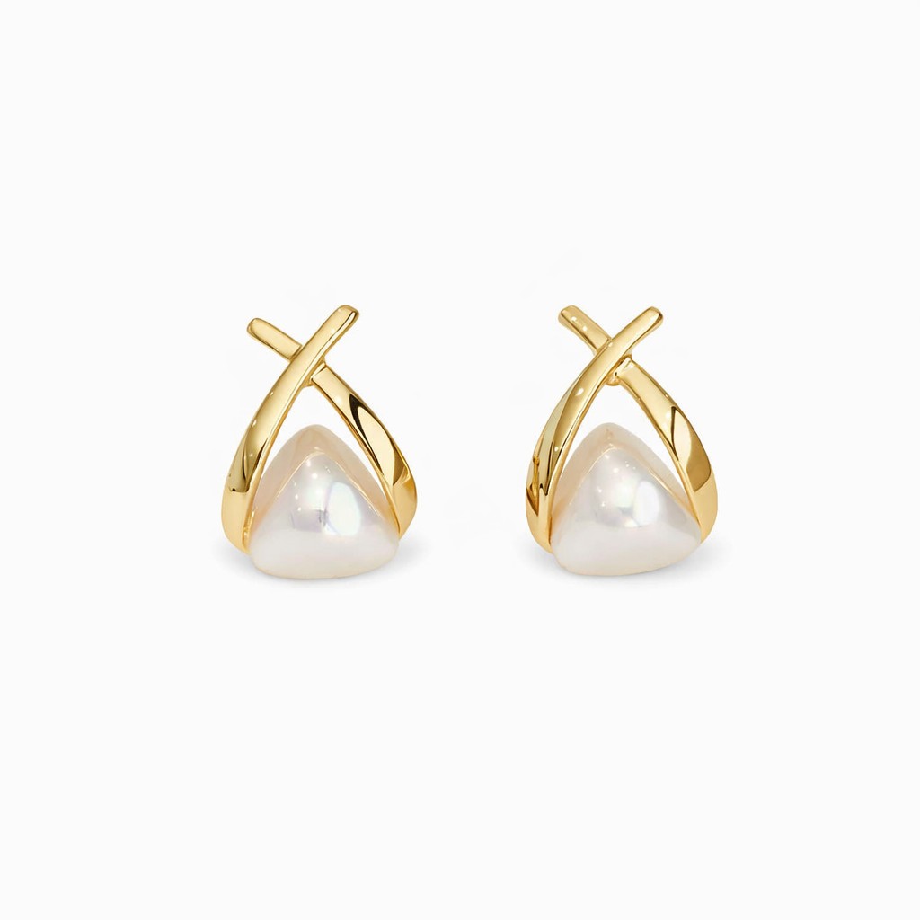 Vintage Cross Triangle Pearl Dropping Earrings