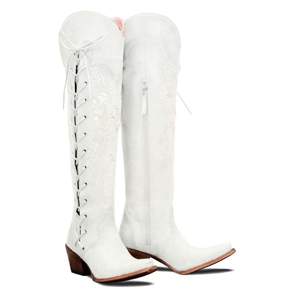 Vintage Embroidered Lace-Up Western Boots - Eliza-Warszawa