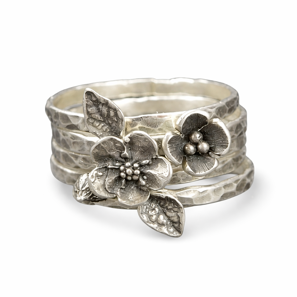 Vintage Flower Silver Layer Ring
