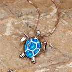 Vintage Gold Green Fire Opal Turtle Pendant Necklace