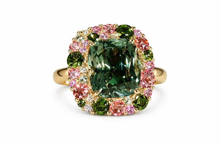Vintage Green & Pink Crystal Ring