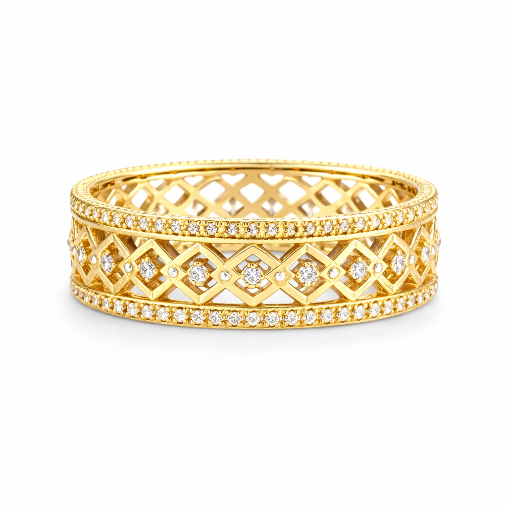 Vintage Hollow Diamond Pattern Gold Ring