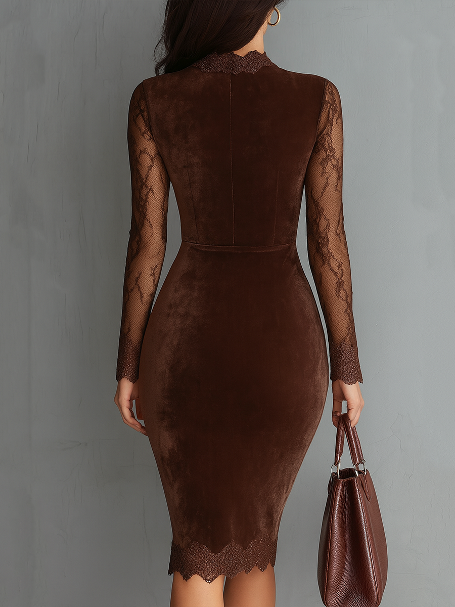 Vintage Keyhole Neck Lace Sleeves Velvet Mini Dress - Eliza-Warszawa