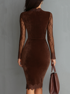 Vintage Keyhole Neck Lace Sleeves Velvet Mini Dress - Eliza-Warszawa