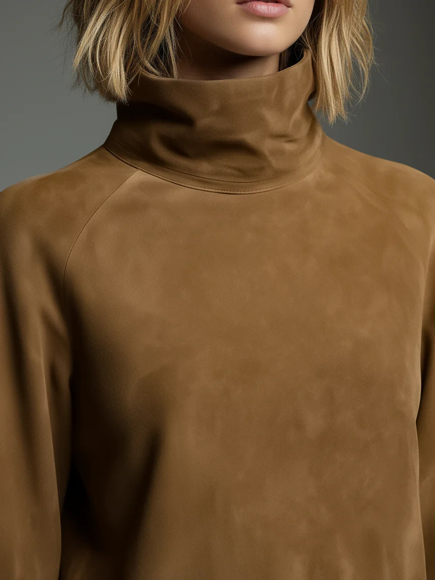 Vintage Loose Suede Turtleneck Mini Dress - Eliza-Warszawa