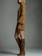 Vintage Loose Suede Turtleneck Mini Dress - Eliza-Warszawa
