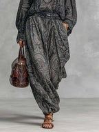Vintage Paisley Print Long Sleeve Shirt Trousers Two-piece Set - Eliza-Warszawa