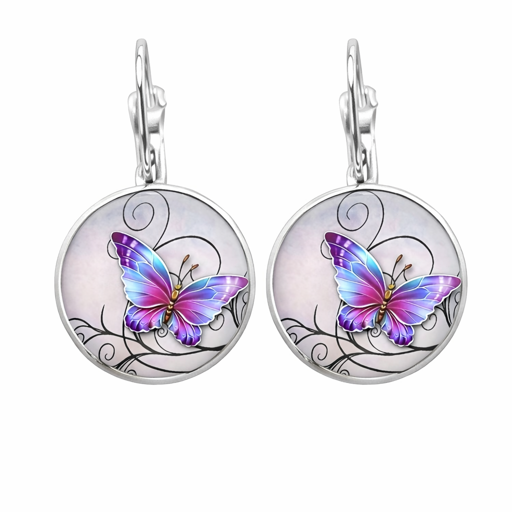 Vintage Rounded Crystal Butterfly Earrings