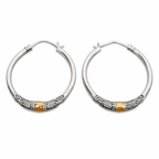 Vintage Silver Carved Pattern Hoop Earrings