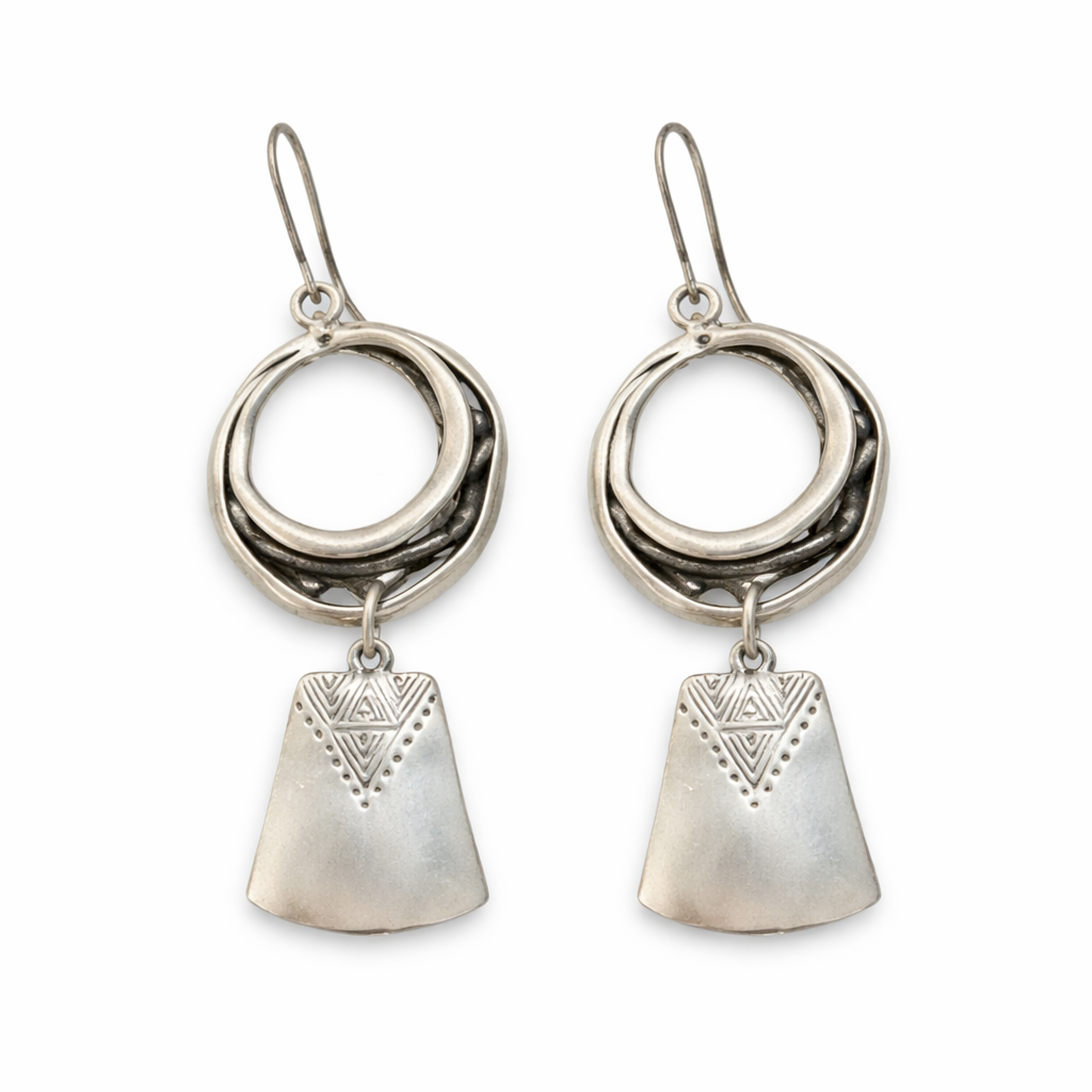 Vintage Silver Hanging Square Dangle Earrings