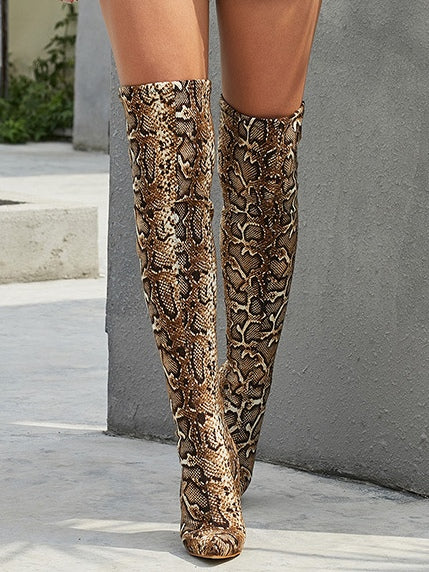 Vintage Snakeskin Brown Over-the-knee Boots - Eliza-Warszawa