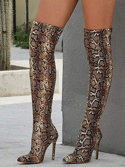 Vintage Snakeskin Brown Over-the-knee Boots - Eliza-Warszawa