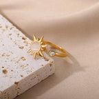 Vintage Stainless Steel Rotating Sun Opal Ring