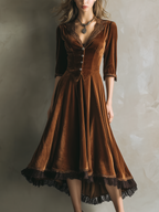 Vintage Three-Quarter Sleeves Lace Velvet Midi Dress - Eliza-Warszawa