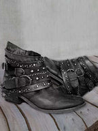 Vintage Washed Studded Buckles Ankle Boots - Eliza-Warszawa