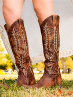 Vintage Western Cowboy Embroidered Knee-High Boots - Eliza-Warszawa