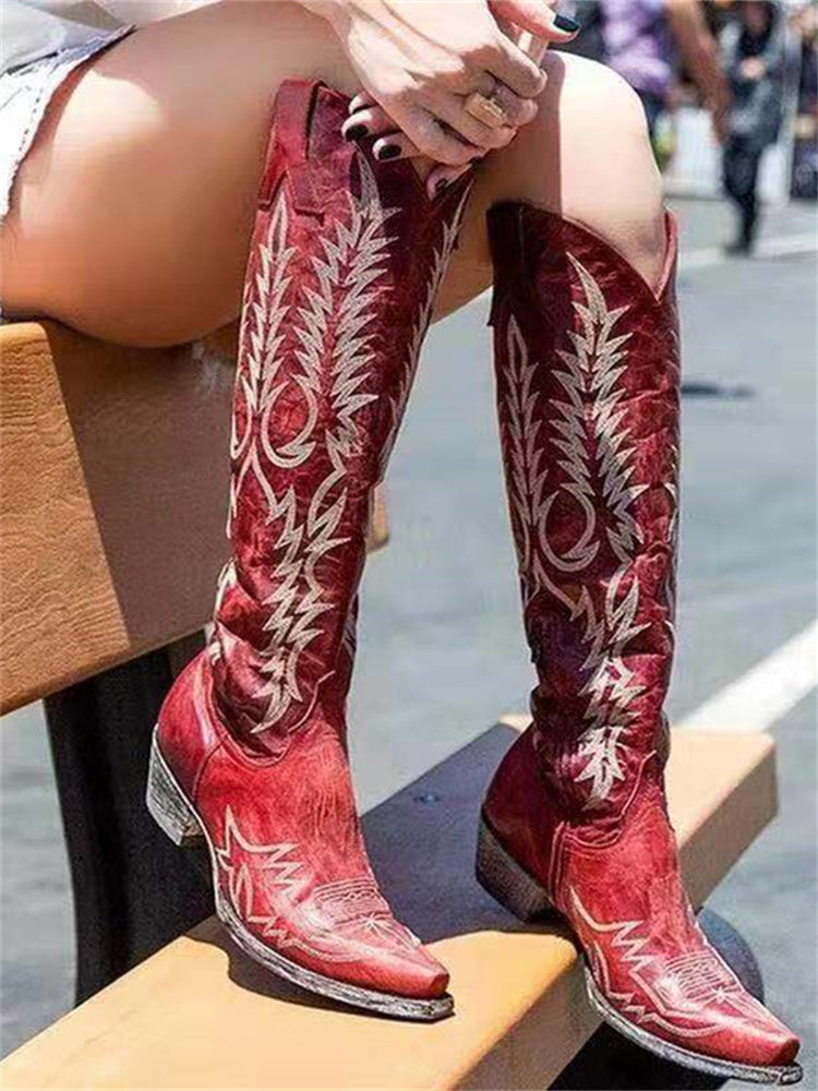 Vintage Western Cowboy Embroidered Knee-High Boots - Eliza-Warszawa