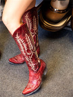 Vintage Western Cowboy Embroidered Knee-High Boots - Eliza-Warszawa