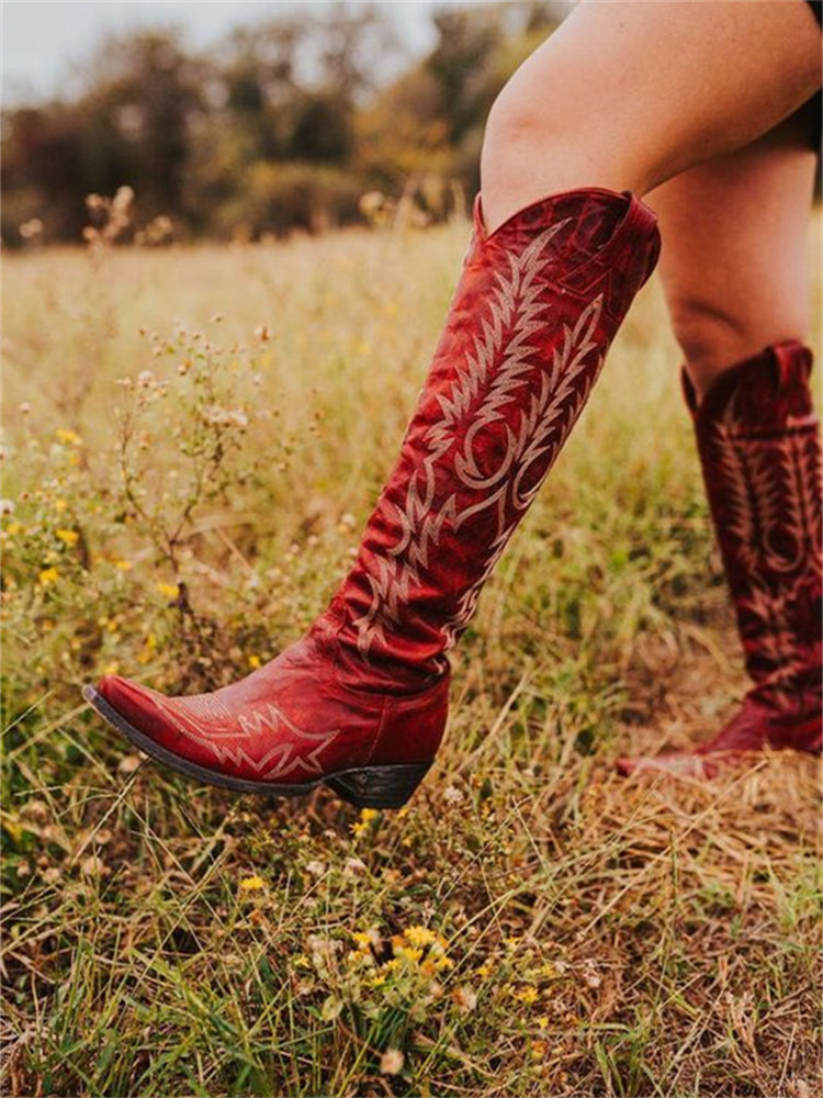 Vintage Western Cowboy Embroidered Knee-High Boots - Eliza-Warszawa