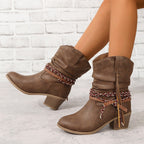 Vintage Western Cowboy Tassel Ankle Boots - Eliza-Warszawa