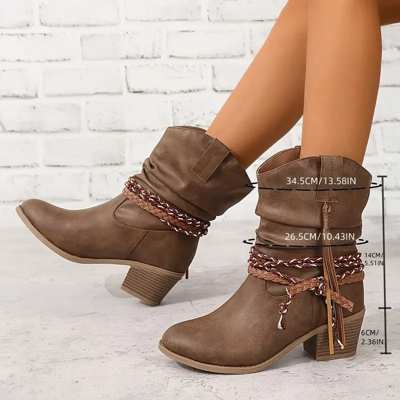 Vintage Western Cowboy Tassel Ankle Boots - Eliza-Warszawa
