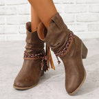 Vintage Western Cowboy Tassel Ankle Boots - Eliza-Warszawa