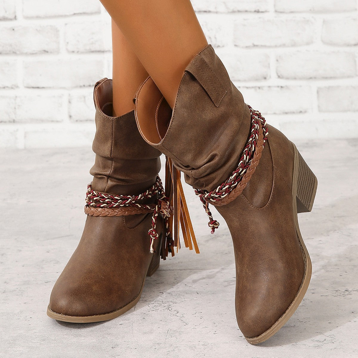 Vintage Western Cowboy Tassel Ankle Boots - Eliza-Warszawa
