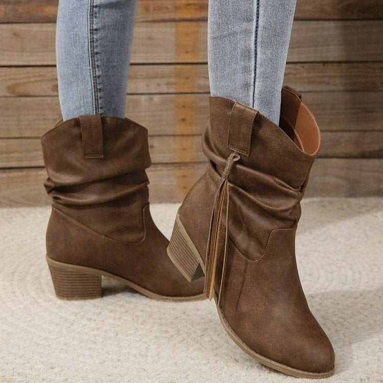 Vintage Western Cowboy Tassel Ankle Boots - Eliza-Warszawa