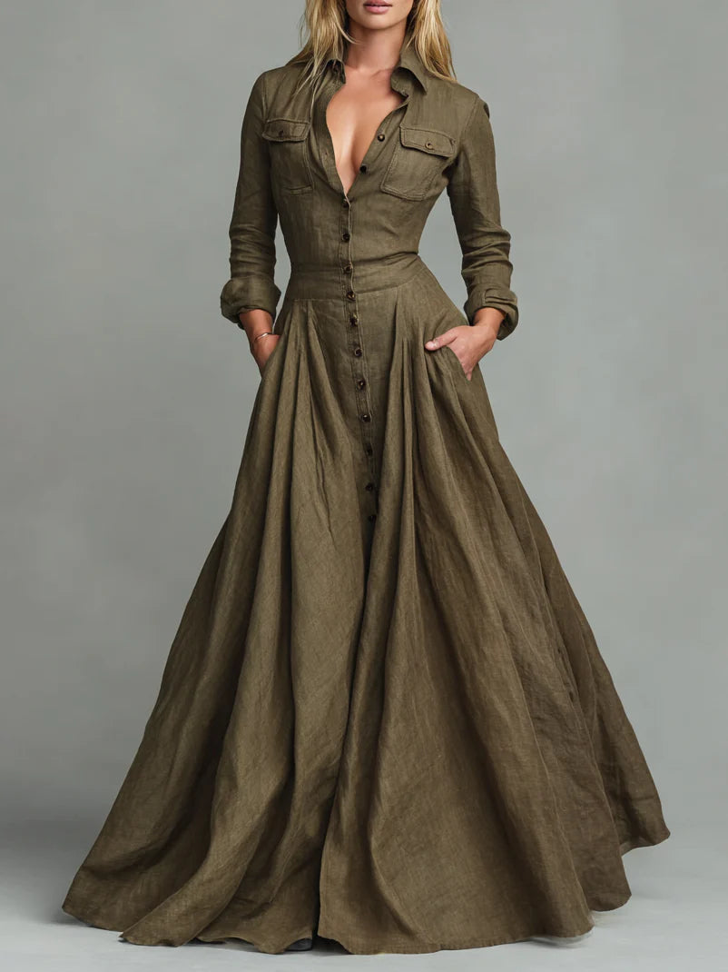 Vintage button-down shirt floor-length dress - Eliza-Warszawa