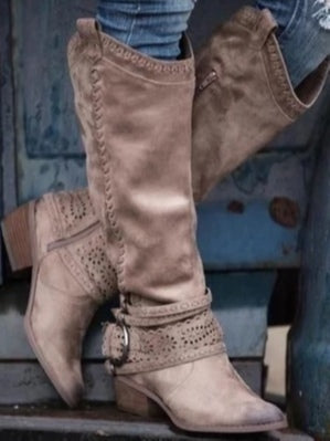 Vintage high-top leather buckle-decorated knight boots - Eliza-Warszawa