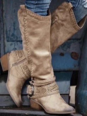 Vintage high-top leather buckle-decorated knight boots - Eliza-Warszawa