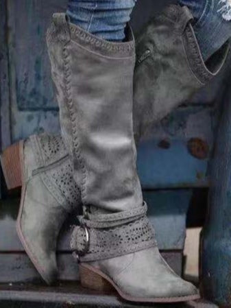 Vintage high-top leather buckle-decorated knight boots - Eliza-Warszawa