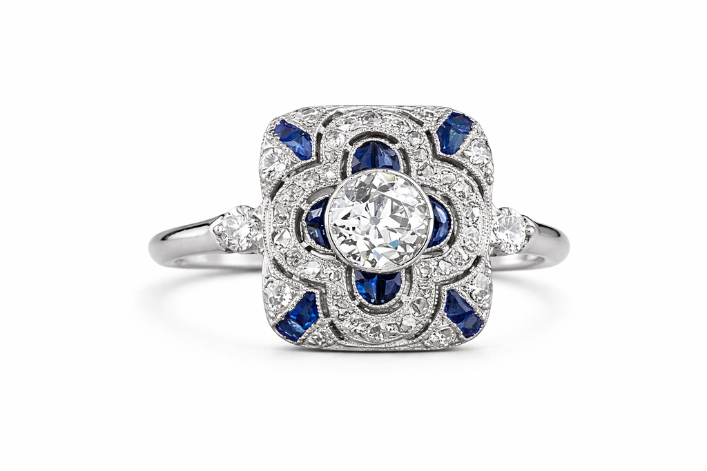 Vintage silver ring with blue zirconia