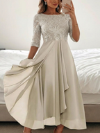 Vivian | Midi Dress with Lace Bodice and 3/4 Sleeves - Eliza-Warszawa