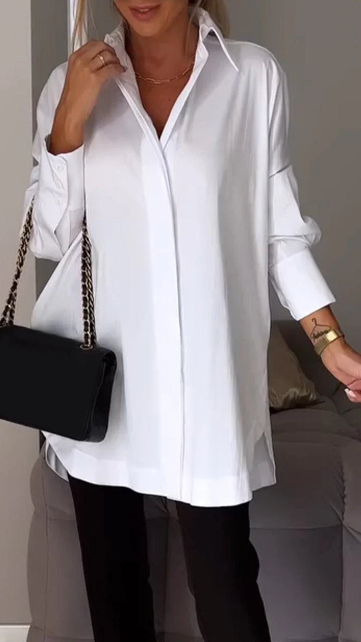 White Lapel Slit Shirt - Eliza-Warszawa